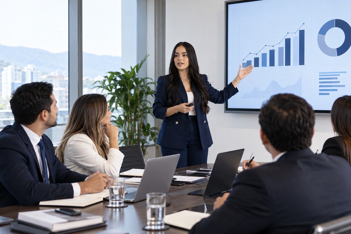 Capacitación empresarial para un equipo de trabajo en una sala de juntas